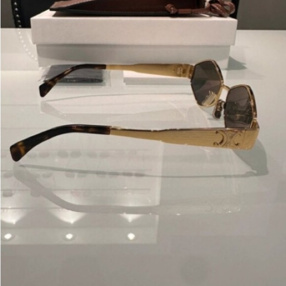 Celine Geometric Sunglasses Gold Frame Dark Lenses - Picture 5 of 7